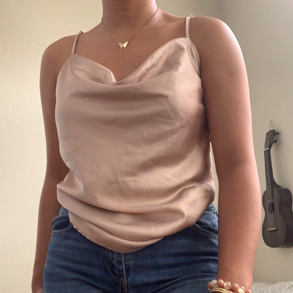 Champagne Satin Cowl Neck Cami